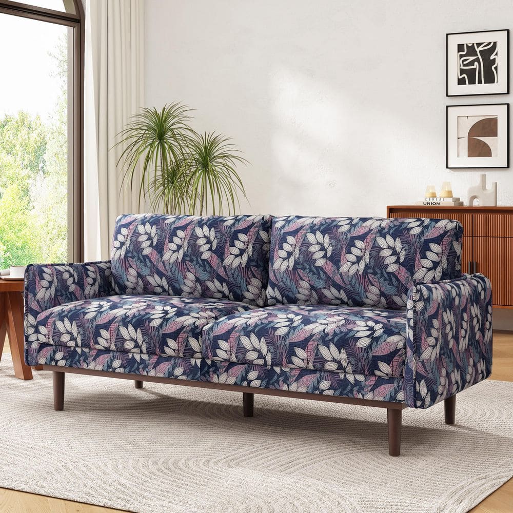 Xavrel Modern 75.75 in. Blue Polyester Fabric Upholstered 2-Seater Sofa Loveseat with Solid Wood Legs, Leaves Pattern price history on PriceWatchPro