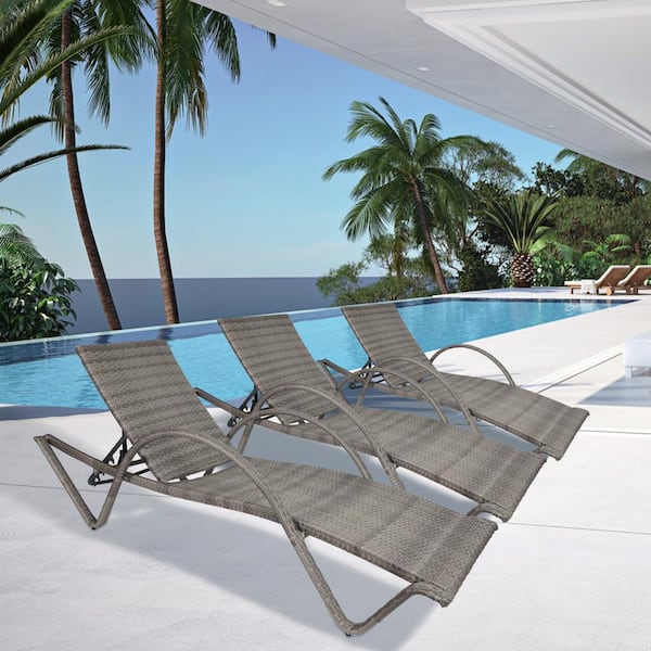 TWT Gray Aluminium Stackable Outdoor Chaise Lounges for Summer Poolside Beach Backyard (Set of 8)
