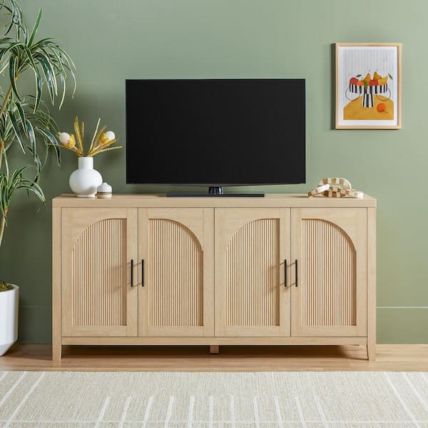 Walker Edison Furniture Company Modern Coastal Oak MDF 60 in. Reeded Sideboard with Arched Doors