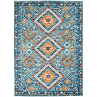 Passion Blue/Multicolor 5 ft. x 7 ft. Geometric Transitional Area Rug