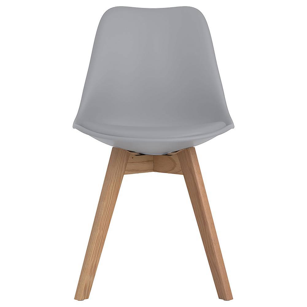 Transitional Gray Faux Leather Upholstered Side Chair with Oak Legs