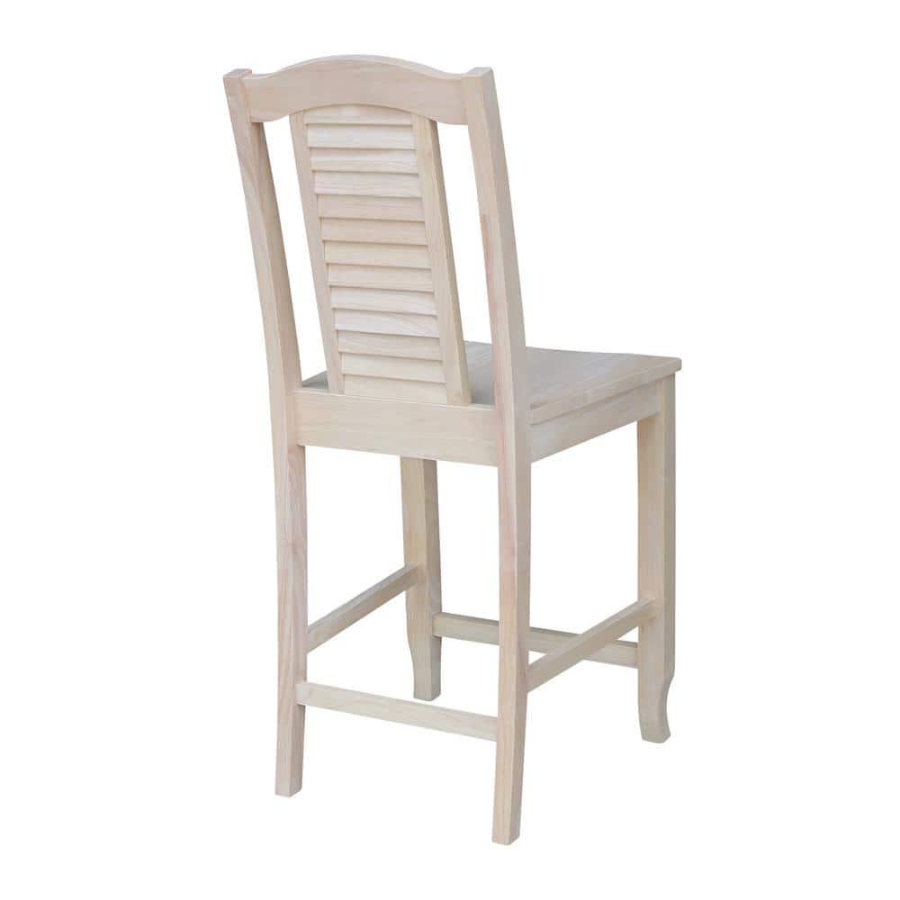 Beige Solid Wood Shutter Back Counter Height Stool