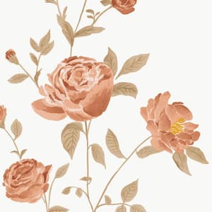 She She Rambling Rose Scarlet Removable Peel and Stick Vinyl Wallpaper, 56 sq. ft.