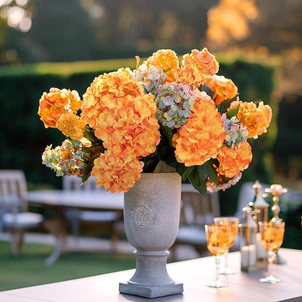 11.1 in. Orange Outdoor Artificial Hydrangea Flower for Decoration