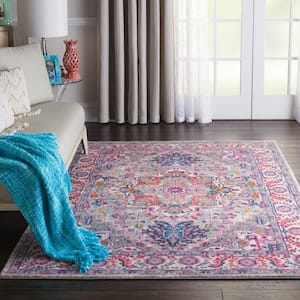 Passion Light Grey/Pink 5 ft. x 7 ft. Persian Medallion Transitional Area Rug