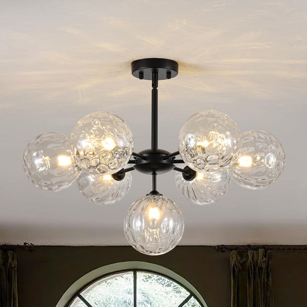 HUOKU Ceder 7-Light 25.6 in.W Matte Black Sputnik Chandelier with