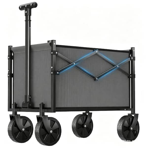 Grey Heavy Duty Utility Collapsible Wagon Garden Cart with Wheels, 220 LB Capacity for Camping & Yard Work