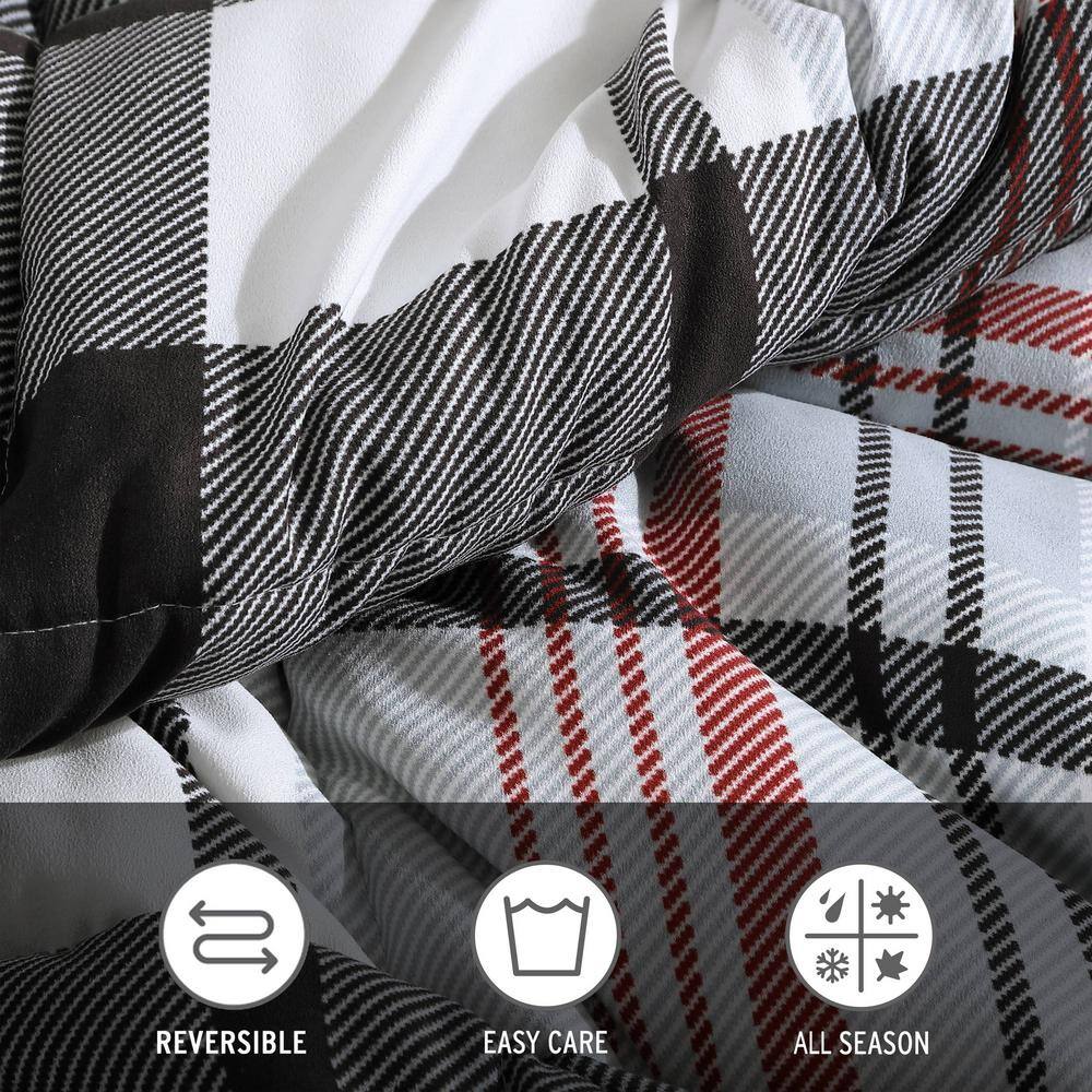 King Black and White Plaid Microsuede Duvet Cover Set
