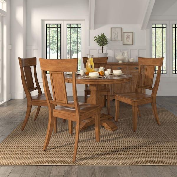Oak Panel Back Wood Dining Chairs (Set Of 2)