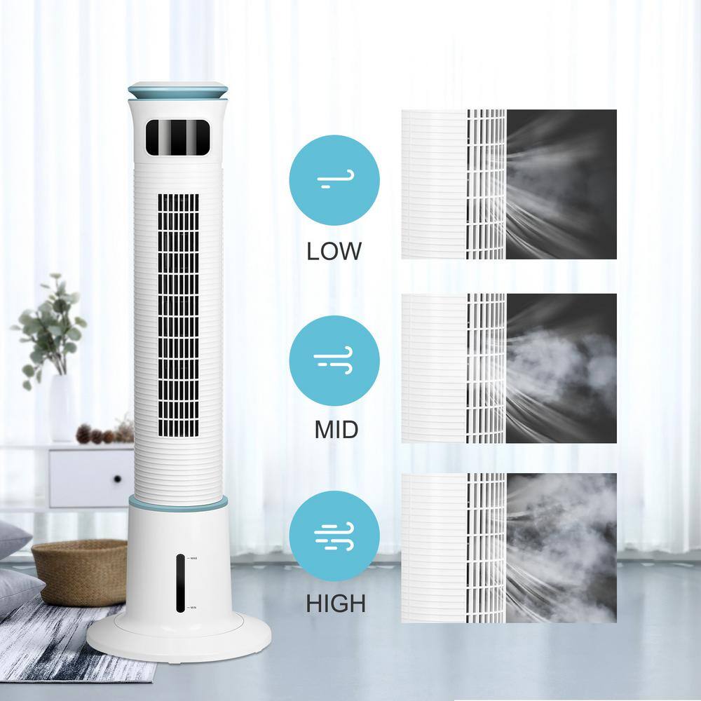 White 43" Bladeless Oscillating Misting Tower Fan with Remote