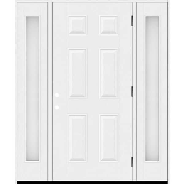 Steves & Sons Regency 64 in. x 80 in. 6 Panel LHOS Unfinished White Mahogany Fiberglass Prehung Front Door Obscure12 in. SLs 6-9/16