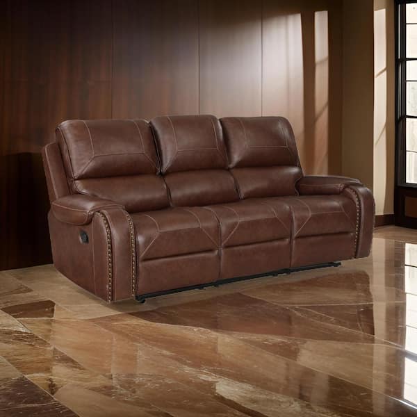 87 in. Pillow Top Arm Faux Leather Rectangle Manual Recliner Sofa in Brown