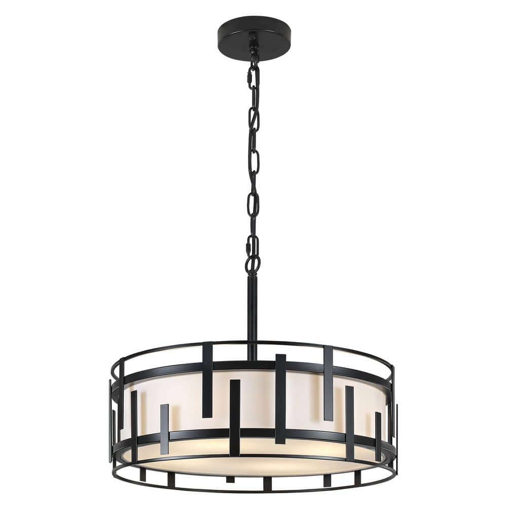 4-Light Modern Industrial Matte Black Open Cage Drum Chandelier with White Fabric Shade for Dining Room Living Room price history on PriceWatchPro