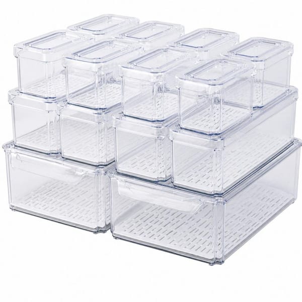 14-Pack Stackable Refrigerator Storage Bins with Lids, BPA Free Clear Plastic Containers for Fruits and Vegetables