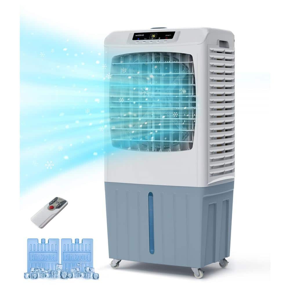Gray and White Portable Evaporative Cooler with Remote Control