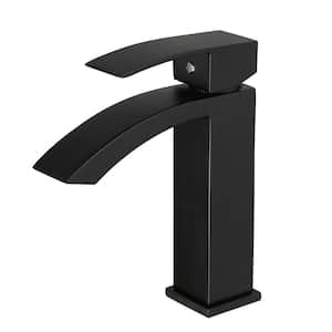 Single-Handle Single-Hole Waterfall Bathroom Faucet Deck Mounted Bathroom Sink Faucet in Matte Black