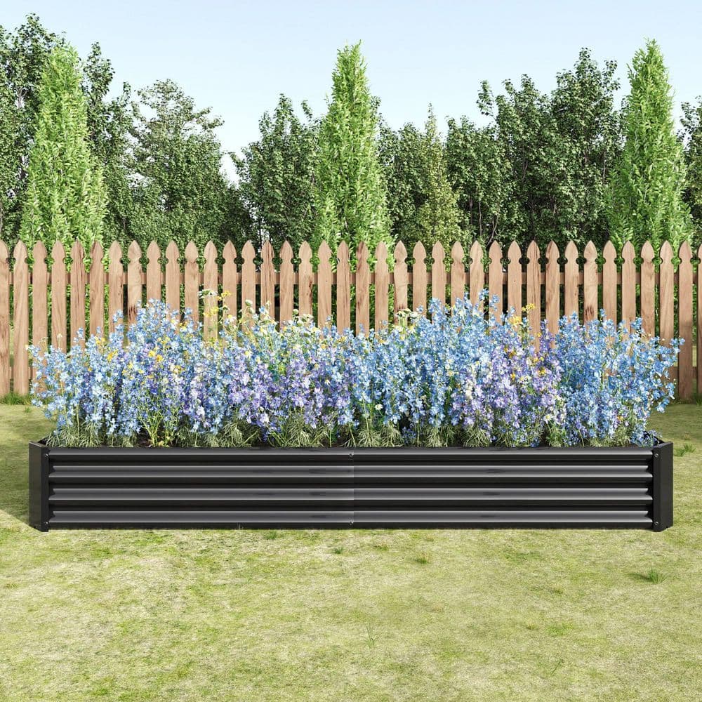 7.6 x 3.7 x 0.98 ft. Black Metal Rectangular Raised Garden Bed