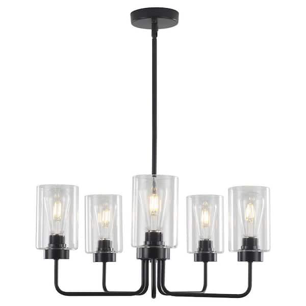 5-Light Black Transitional Chandelier with Clear Glass Shades for Dining Room