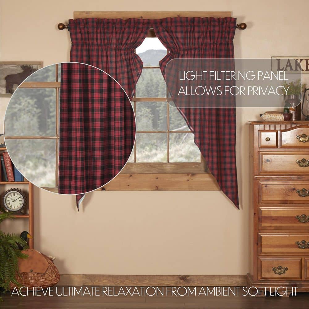Chili Pepper Red Plaid Cotton Rod Pocket Window Panels, 63" Length