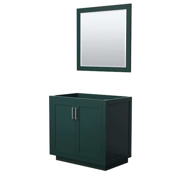 Wyndham Collection Miranda 35.25 in. W x 21.75 in. D x 33 in. H Single Sink Bath Vanity Cabinet without Top in Green with 34 in. Mirror