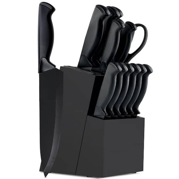 14-Piece Stainless Steel German Knives Set with Block, Built-in Sharpener, Ergonomic Non-Slip Handles, Black