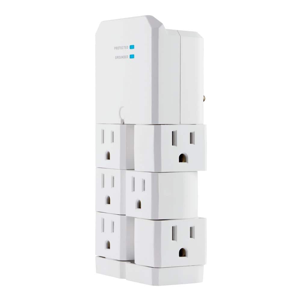 White 6-Outlet Swivel Wall Tap Surge Protector with USB Ports