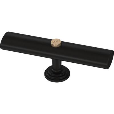 Riveted 3 in. (76 mm) Matte Black with Champagne Bronze Elongated Bar Cabinet Knob