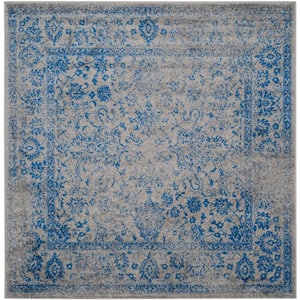 Adirondack Grey/Blue 6 ft. x 6 ft. Square Border Area Rug