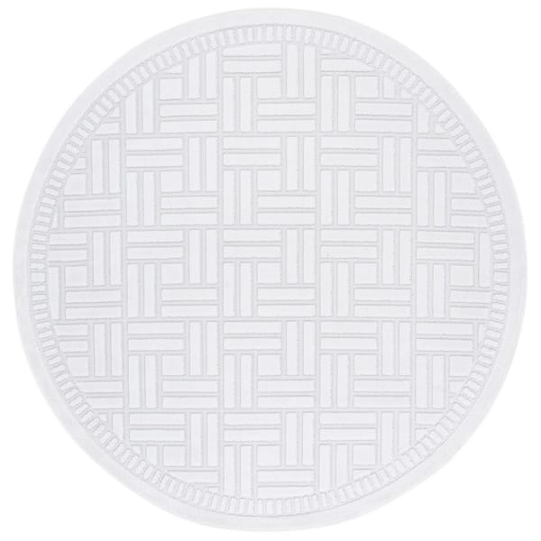 Stella Ivory 7 ft. x 7 ft. Geometric High-Low Checkered Indoor/Outdoor Round Area Rug
