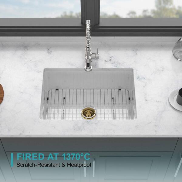 キッチン家電 White27 Qidian 27 in. Undermount Single Bowl White Ceramic Kitchen Sink