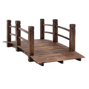 5 ft. Fir Wood Garden Bridge Arc Walkway with Side Railings for Backyards Gardens, and Streams