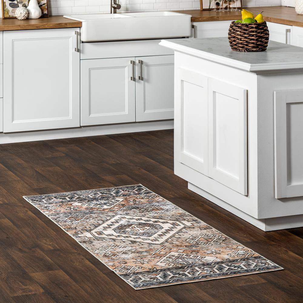 nuLOOM Bowie Machine Washable Tribal Pattern Rust 3 ft. x 6 ft. Runner