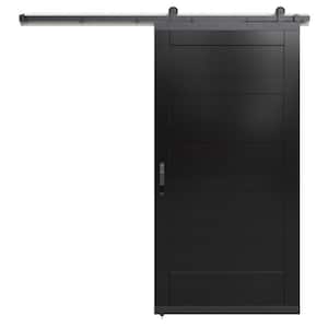 36 in. x 80 in. Karona 5 Panel Black Stained Maple Wood Sliding Barn Door with Hardware Kit