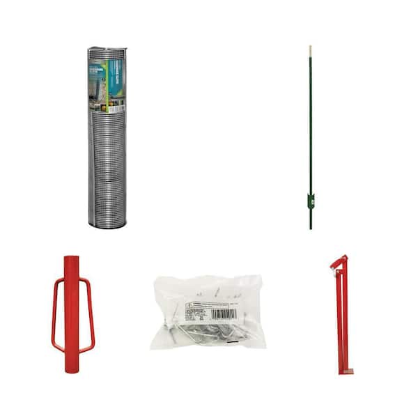 1/2 in. x 4 ft. x 100 ft. Steel Garden Fence, 6 ft. Green T-Post, Driver, Clips (25 per Bag) and Puller Combo