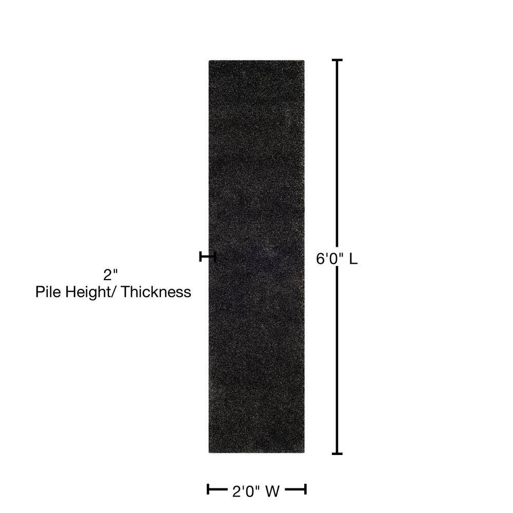 Dark Grey Synthetic Shag Runner Rug, 2' x 6'