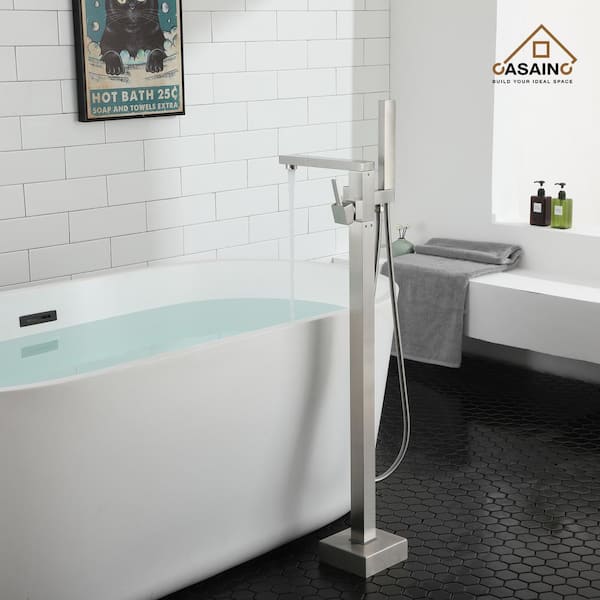 Single Handle Floor Mounted Bath Tub Faucet, Freestanding in Brushed Nickel