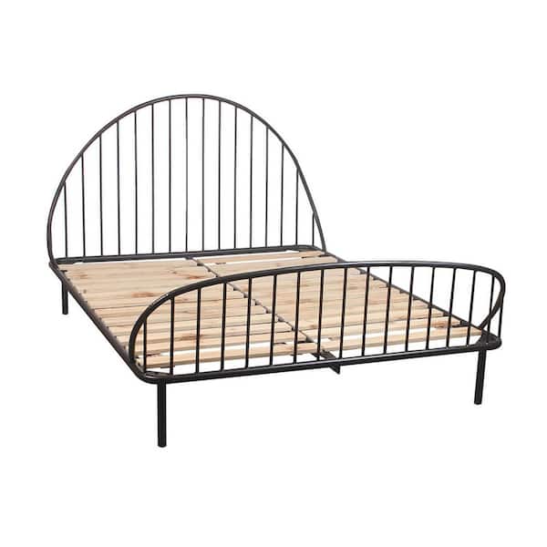 New Heights McPhee Black Iron Queen Panel Bed with Spindle Headboard and Footboard