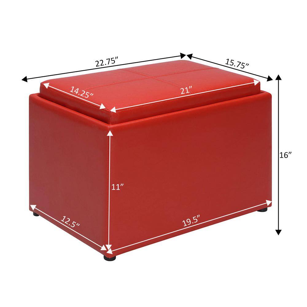 Versatile Bright Red Faux Leather Ottoman with Reversible Tray