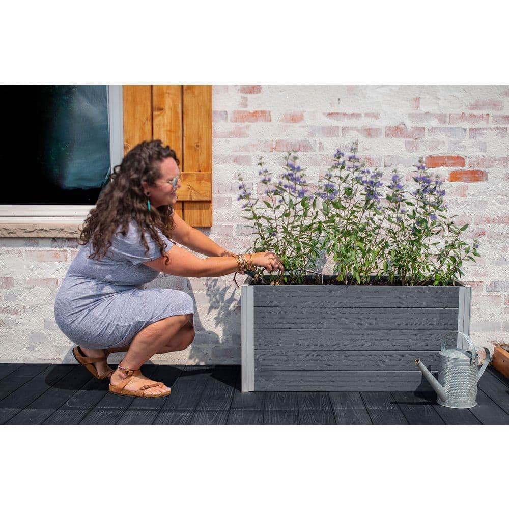 Slate Gray 40" Vinyl Parklette Planter with Aluminum Posts