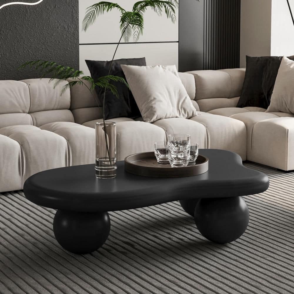 Boyel Living 40 in. Black Oval Cloud Shaped MDF Coffee Table with
