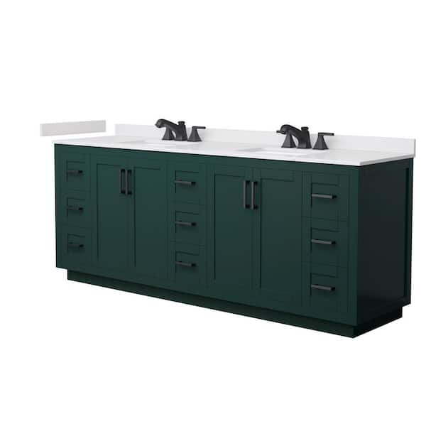 Miranda 84 in. Double Freestanding Green Bath Vanity with White Cultured Marble Top Assembled