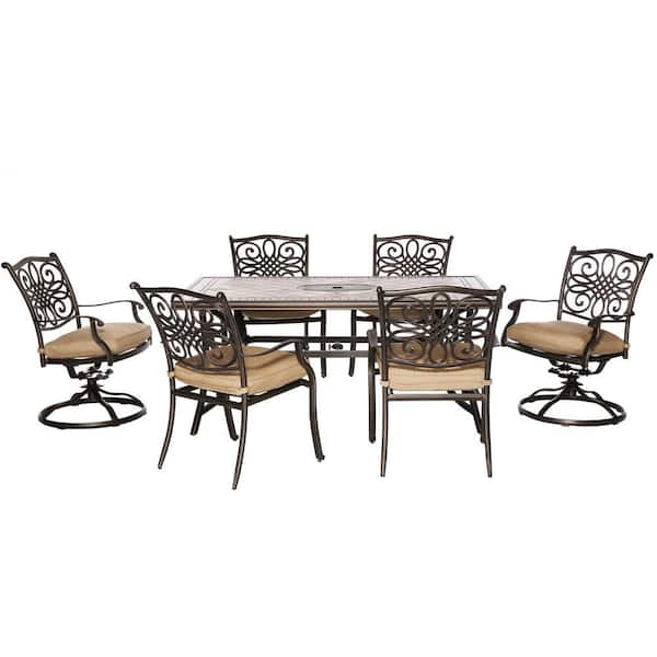 Hanover Monaco 7-Piece Rectangular Patio Dining Set with Natural Oat Cushions
