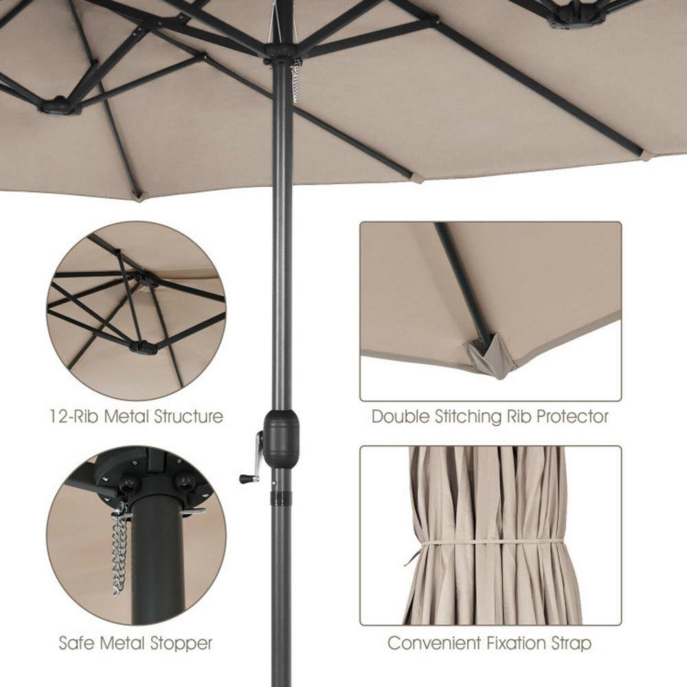 Beige 15FT Double-Sided Patio Umbrella with Metal Pole