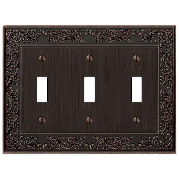 English Garden 3 Gang Toggle Metal Wall Plate - Aged Bronze
