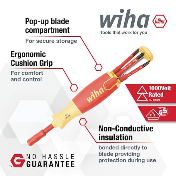 7-Piece Insulated Slim Line Ultra-Driver Blade Screwdriver Set Includes Slotted, Phillips, Square Tip