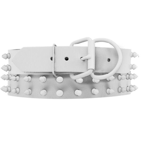 Platinum Pets 29 in. White Genuine Leather Dog Collar in White Spikes