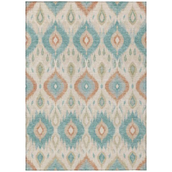 Chantille Machine Washable Indoor/Outdoor Abstract ACN3120 Teal 9 ft. x 12 ft. Area Rug