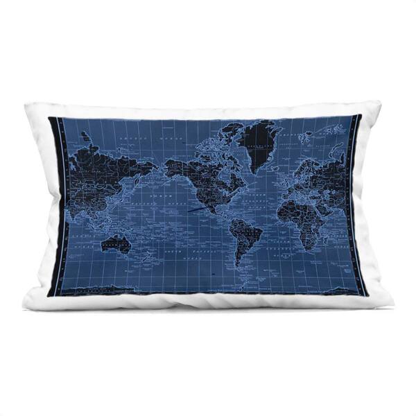 Stupell Industries Blue Toned World Map Blue Abstract Polyester 14 in. X 20 in. Throw Pillow