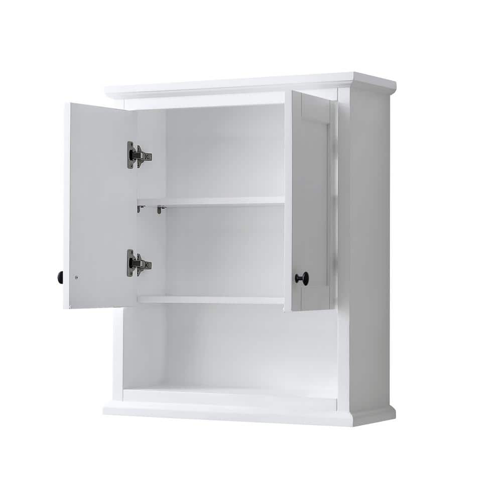 Avery 30" White Wood Wall-Mounted Bathroom Cabinet with Matte Black Hardware