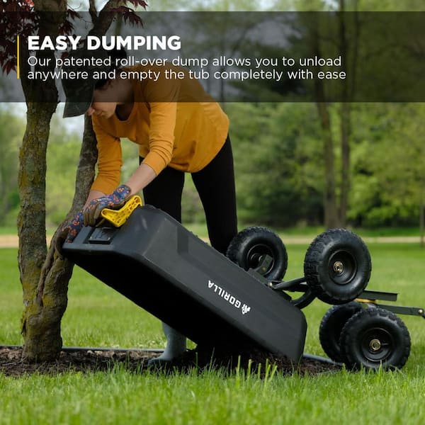 GORILLA CARTS - 4 cu. ft. Patented Poly Dumping Garden Cart, 600 lbs. Capacity, 35 in. x 22 in. x 8 in. Bed, 10 in. Pneumatic Tires